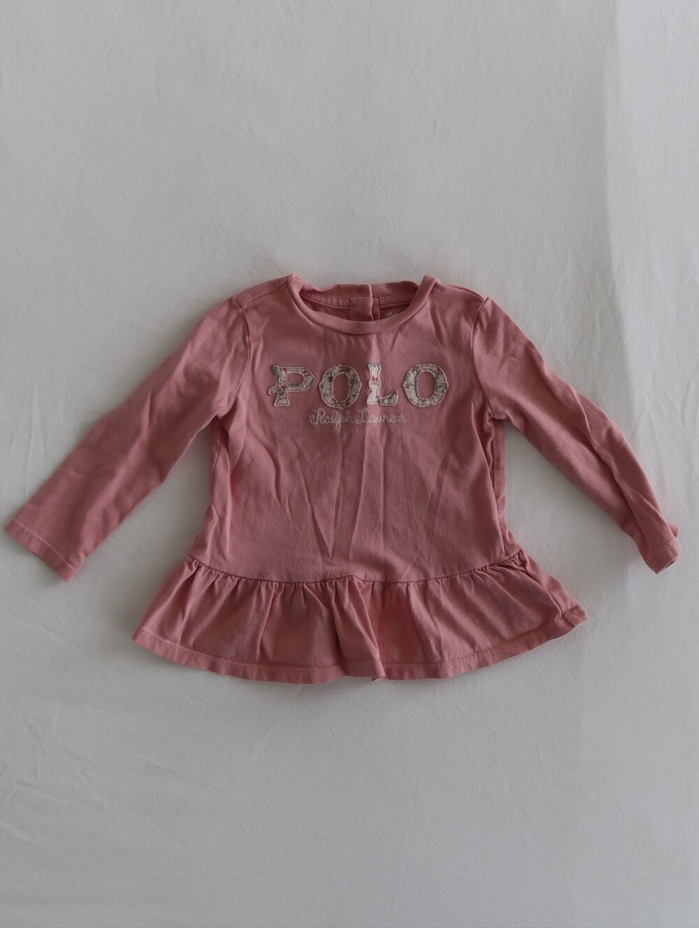 Infant Polo Ralph Lauren Pink Long Sleeve Peplum Top With Logo Graphic Size 12M